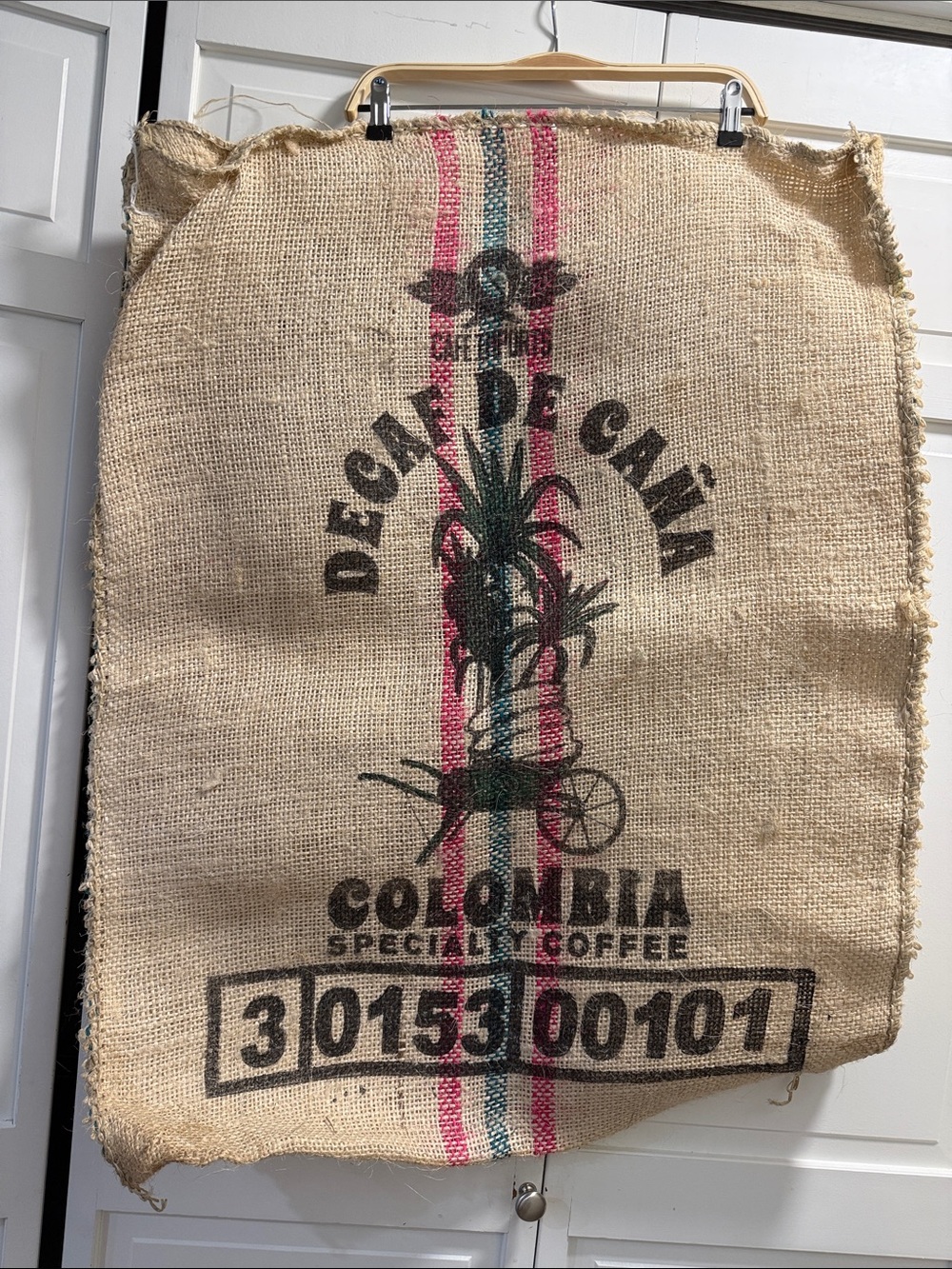 Colombian Coffee Burlap Sack with Stripe and Print